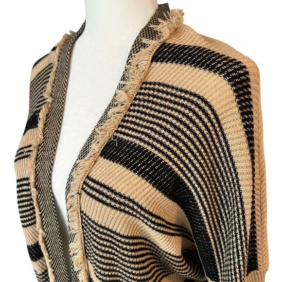 Lauren Ralph Lauren Tan Black Stripe Open Front Long Cardigan Duster Large - Picture 3 of 5